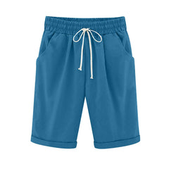 Emo - Women's Elastic Waist Knee Length Casual Cotton Bermuda Shorts with Drawstring