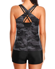 Emo - 3 Piece Tankini Swimsuits for Women Tummy Control Bathing Suits