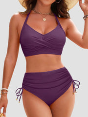 Emo - Womens High Waisted Bikini Sets Drawstring Tummy Control Swimsuits Crisscross Tie Back Bathing Suit