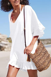 Emo - V Neck Solid Color Cover Up
