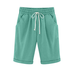 Emo - Women's Elastic Waist Knee Length Casual Cotton Bermuda Shorts with Drawstring