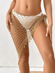 Women Two Ways Bead Inlay Knit Shawl Cover Up Mesh Beach Skirt