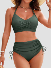 Emo - Womens High Waisted Bikini Sets Drawstring Tummy Control Swimsuits Crisscross Tie Back Bathing Suit