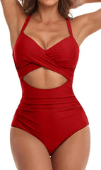 Emo - Women's One Piece Swimsuits Tummy Control Cutout High Waisted Bathing Suit Wrap Tie Back