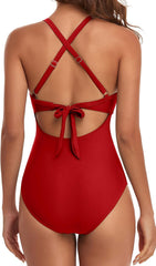 Emo - Women's One Piece Swimsuits Tummy Control Cutout High Waisted Bathing Suit Wrap Tie Back