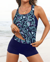 Emo - Women's 3 Piece Scoop Neck Criss Cross Tankini Swimsuits