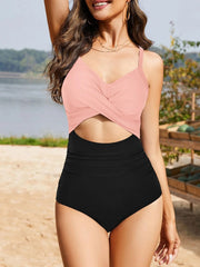 Emo - Women's One Piece Swimsuits Tummy Control Cutout High Waisted Bathing Suit Wrap Tie Back