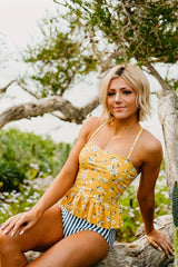 Emo - Peplum Tankini Swim In Mustard Daisy