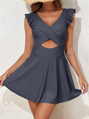 Emo - Women's One Piece Swimsuit Ruffle Cutout Swimdress Tummy Control V Neck Wrap Swimwear
