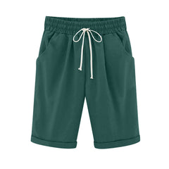 Emo - Women's Elastic Waist Knee Length Casual Cotton Bermuda Shorts with Drawstring