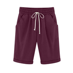 Emo - Women's Elastic Waist Knee Length Casual Cotton Bermuda Shorts with Drawstring