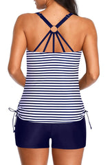 Emo - Blue Stripes Tankini With Shorts Drawstring