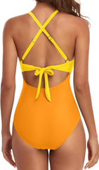 Emo - Women's One Piece Swimsuits Tummy Control Cutout High Waisted Bathing Suit Wrap Tie Back