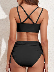 Emo - Women's Bikini Sets Two Piece Swimsuit V Neck High Waisted Ruched Tummy Control Bathing Suit