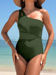 Emo - Women's One Piece Swimsuits Tummy Control Mesh Patchwork Bathing Suit One Shoulder Adjustable Straps