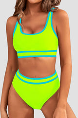 Emo - Women's High Waisted Bikini Sets Sporty Two Piece Swimsuits Color Block Cheeky High Cut Bathing Suits