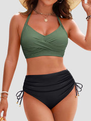 Emo - Womens High Waisted Bikini Sets Drawstring Tummy Control Swimsuits Crisscross Tie Back Bathing Suit