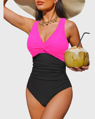 Emo - Women Tummy Control One Piece Swimsuit - Push Up Bathing Suit Full Coverage Slimming Swimwear