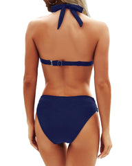 Emo - Women Two Piece Bathing Suits Push Up Bikini Set Halter Swimsuit Vintage Swimwear