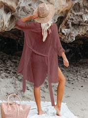 Emo - Black Solid Color Tie Sun-proof Belt Sexy V Neck Cover Up