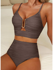 Emo - 2026 Summer Two Piece Bikini Set U-Wire Cutout High Waisted Swimsuit-Black