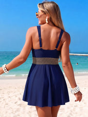 Emo - Women's Black V-Neck One-Piece Swim Dress with Waist Band Detail