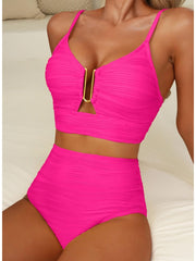 Emo - 2026 Summer Two Piece Bikini Set U-Wire Cutout High Waisted Swimsuit-Black