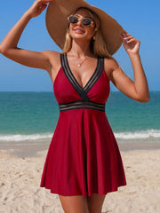 Emo - Women's Tummy Control Weaving Conservative Skirt Style Split Swimsuit