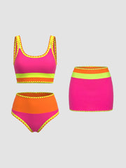 Womens Tummy Control 3 Piece Swimsuit with Skirt High Waisted Bikini