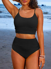 Emo - Women 2 Piece Bikini Set High Waisted Color Block Swimsuit Beach Scrunch Ribbed Bathing Suit