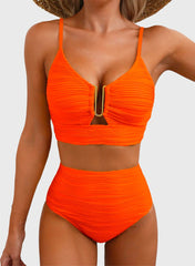 Emo - 2026 Summer Two Piece Bikini Set U-Wire Cutout High Waisted Swimsuit-Black