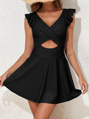 Emo - Women's One Piece Swimsuit Ruffle Cutout Swimdress Tummy Control V Neck Wrap Swimwear