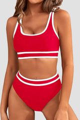 Emo - Women's High Waisted Bikini Sets Sporty Two Piece Swimsuits Color Block Cheeky High Cut Bathing Suits