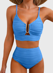 Emo - 2026 Summer Two Piece Bikini Set U-Wire Cutout High Waisted Swimsuit-Black