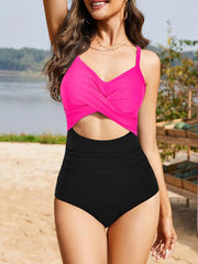 Emo - Women's One Piece Swimsuits Tummy Control Cutout High Waisted Bathing Suit Wrap Tie Back