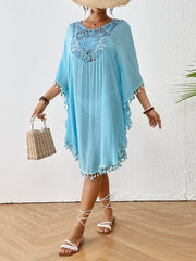 Women Swimsuit Coverup Crochet Chiffon Tassel Cover Ups Dress Summer Swimwear Beach Lace Pullover Bathing Suit