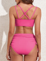 Emo - Women's Bikini Sets Two Piece Swimsuit V Neck High Waisted Ruched Tummy Control Bathing Suit