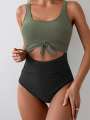 Emo - Women's One Piece Swimsuit Tummy Control Slimming Bathing Suit Cutout Tie Knot Swimwear