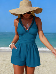 Women Swim Rompers with Built in Bra One Piece V Neck Tummy Control Bathing Suit