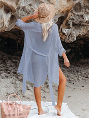 Emo - Black Solid Color Tie Sun-proof Belt Sexy V Neck Cover Up