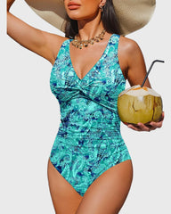 Emo - Women Tummy Control One Piece Swimsuit - Push Up Bathing Suit Full Coverage Slimming Swimwear