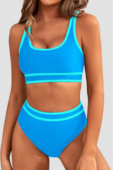 Emo - Women's High Waisted Bikini Sets Sporty Two Piece Swimsuits Color Block Cheeky High Cut Bathing Suits