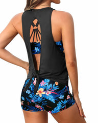 Emo - Women's 3 Piece Scoop Neck Criss Cross Tankini Swimsuits
