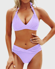 Emo - Women Two Piece Bathing Suits Push Up Bikini Set Halter Swimsuit Vintage Swimwear