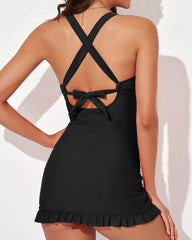 Emo - Deep V Cross Back Ruched One Piece Swimsuit