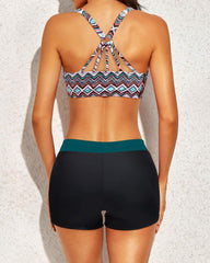 Emo - Women's 3 Piece Scoop Neck Criss Cross Tankini Swimsuits