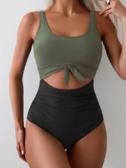 Emo - Women's One Piece Swimsuit Tummy Control Slimming Bathing Suit Cutout Tie Knot Swimwear