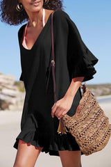 Emo - V Neck Solid Color Cover Up