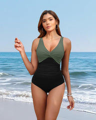 Emo - Women Tummy Control One Piece Swimsuit - Push Up Bathing Suit Full Coverage Slimming Swimwear
