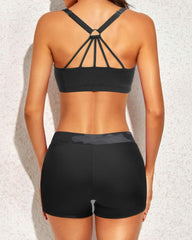 Emo - Women's 3 Piece Scoop Neck Criss Cross Tankini Swimsuits